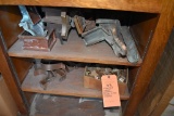 ASSORTED COPPER PIECES ON THESE THREE SHELVES
