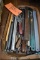 BOX WITH ASSORTED HAND TOOLS, SAW BLADES AND MISC.