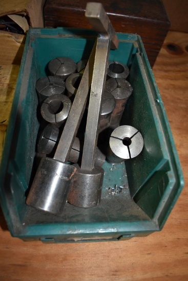 BIN OF COLLETS AND WRENCHES