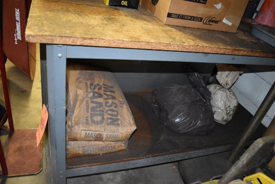 METAL AND PARTICLE BOARD WORK TABLE WITH LOWER SHELF,