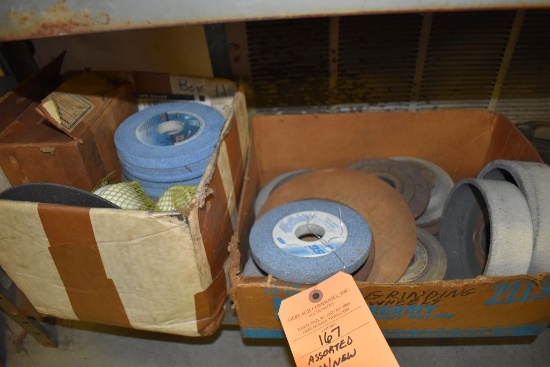 ASSORTED USED/NEW GRINDING WHEELS, ENTIRE SHELF