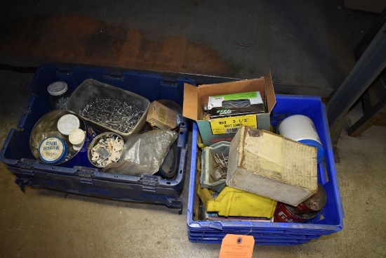 (2) PLASTIC CONTAINERS OF ASSORTED HARDWARE; NAILS,