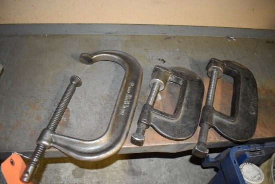 (3) ASSORTED "C" CLAMPS UP TO 8"