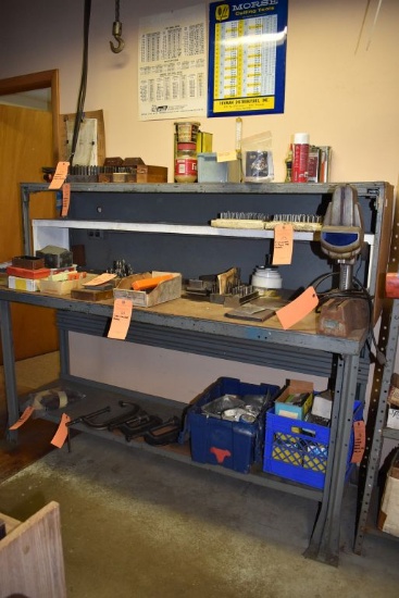 METAL WORKBENCH WITH UPPER AND LOWER SHELVES,