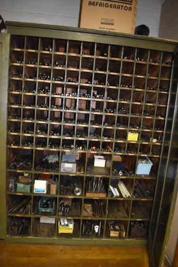 LARGE WOODEN CABINET WITH HUGE ASSORTMENT OF TOOLING