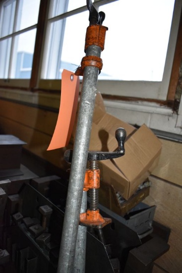 (2) PIPE CLAMPS AND BIN OF PIPE CLAMP PARTS