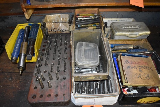 BENCH TOP BINS AND BOXES OF ASSORTED END MILLS