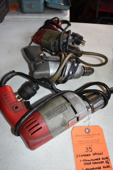 (3) CORDED ELECTRIC DRILLS, (1) MILWAUKEE ELECTRIC