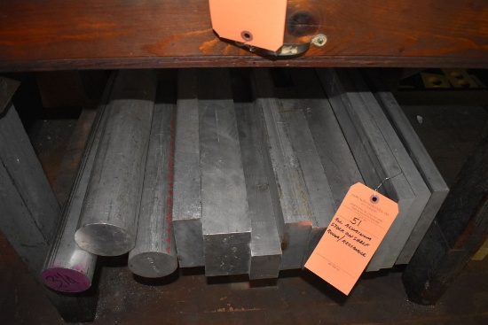 ALUMINUM STOCK ON LOWER SHELF, ROUND AND RECTANGULAR