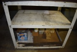 METAL THREE SHELF SHOP CART WITH CONTENTS ON BOTTOM SHELF,