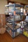 GRAY METAL SHELVING UNIT WITH PARTICLE BOARD