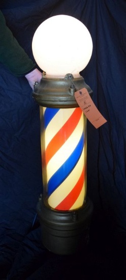 VINTAGE 1930'S PAIDAR OUTDOOR BARBER POLE WITH LIGHT