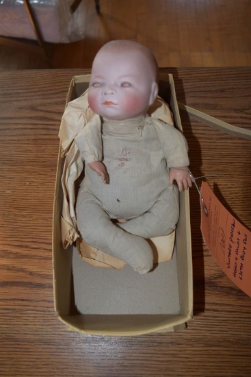 VINTAGE PORCELIAN HEAD AND HANDS AND CLOTH BABY DOLL