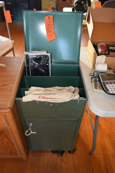 GREEN METAL CABINET WITH CONTENTS,