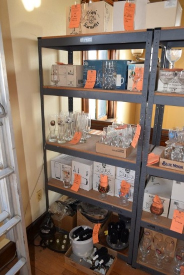 GRAY METAL SHELVING UNIT WITH PARTICLE BOARD