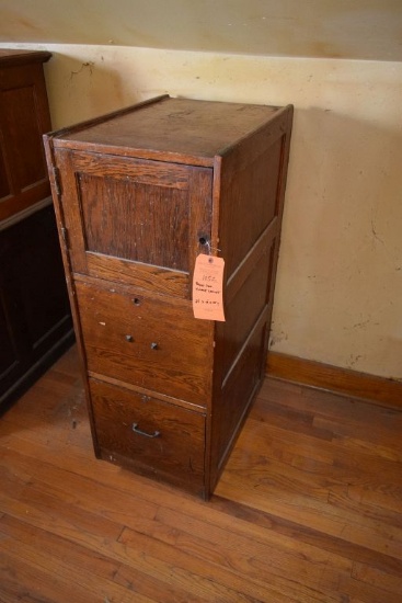 BROWN WOOD VINTAGE CABINET, 27" x 19" x 48" TALL