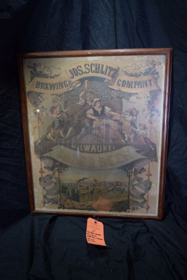 VINTAGE POSTER OF SCHLITZ BREWERY, FRAMED,