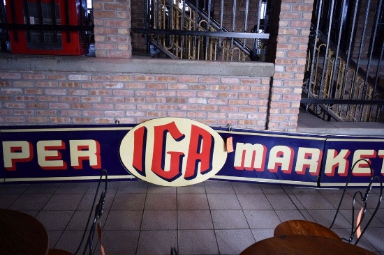 VINTAGE METAL, PORCELIAN STORE IGA SUPER MARKET SIGN,