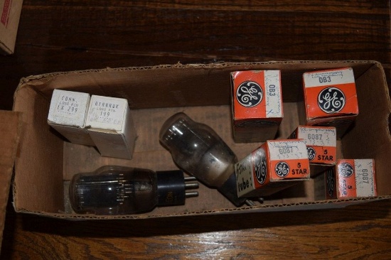 BOX OF VINTAGE USA ELECTRON TUBES,