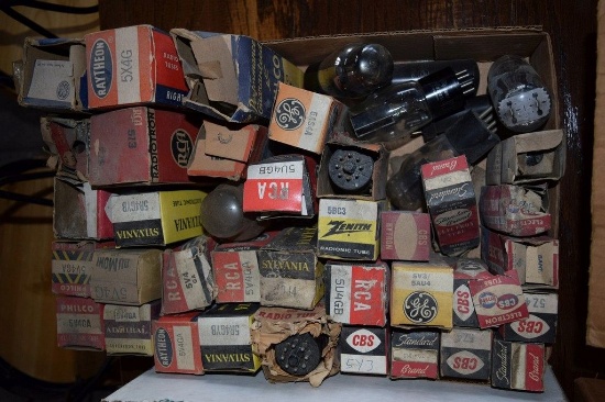 BOX OF VINTAGE USA ELECTRON TUBES,