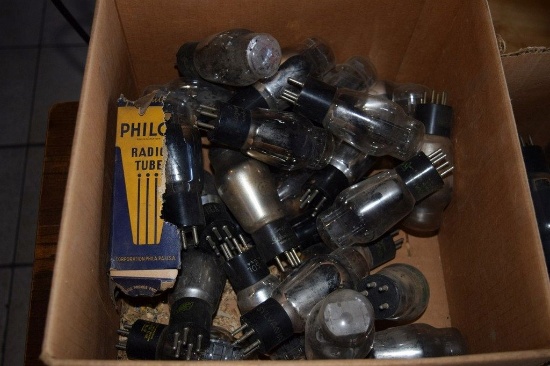 BOX OF VINTAGE USA ELECTRON TUBES,