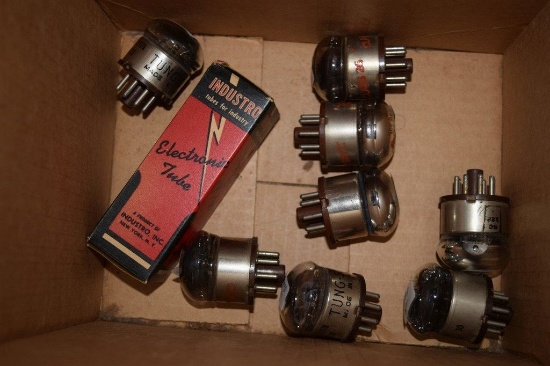 BOX OF VINTAGE USA ELECTRON TUBES,