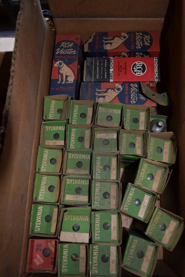 BOX OF VINTAGE USA ELECTRON TUBES,