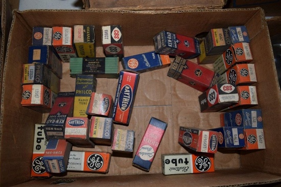BOX OF VINTAGE USA ELECTRON TUBES,