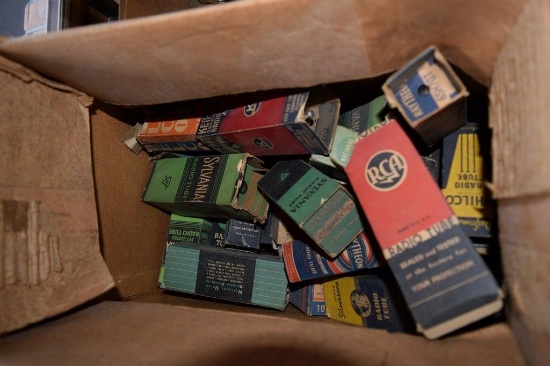 BOX OF VINTAGE USA ELECTRON TUBES,