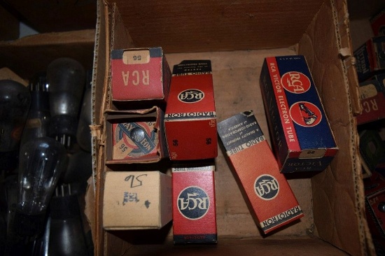 BOX OF VINTAGE USA ELECTRON TUBES,