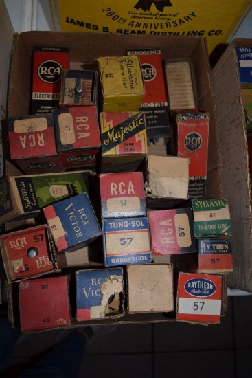 BOX OF VINTAGE USA ELECTRON TUBES,