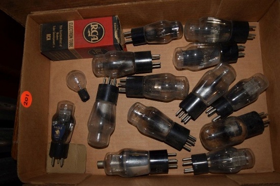 BOX OF VINTAGE USA ELECTRON TUBES,