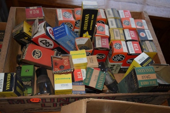 BOX OF VINTAGE USA ELECTRON TUBES,