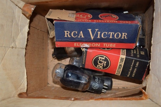 BOX OF VINTAGE USA ELECTRON TUBES,