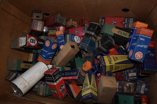 BOX OF VINTAGE USA ELECTRON TUBES,