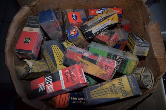 BOX OF VINTAGE USA ELECTRON TUBES,