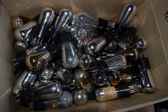 BOX OF VINTAGE USA ELECTRON TUBES,
