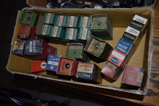 BOX OF VINTAGE USA ELECTRON TUBES,
