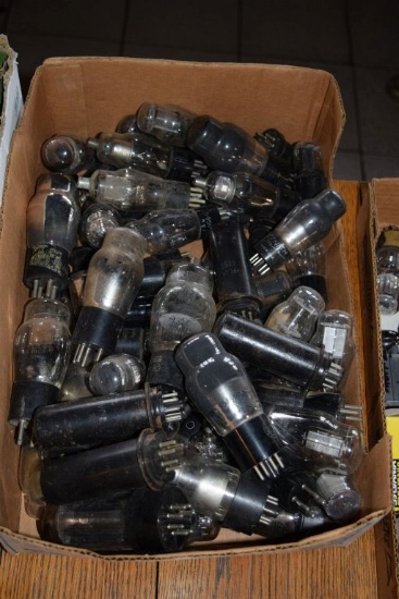 BOX OF VINTAGE USA ELECTRON TUBES,