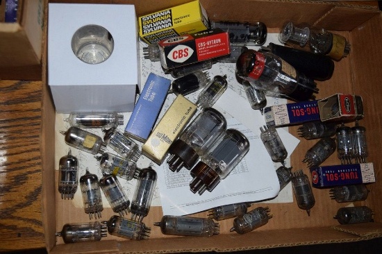 BOX OF VINTAGE USA ELECTRON TUBES,