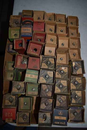 BOX OF VINTAGE USA ELECTRON TUBES,