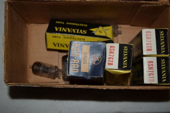 SMALL BOX OF VINTAGE USA ELECTRON TUBES,