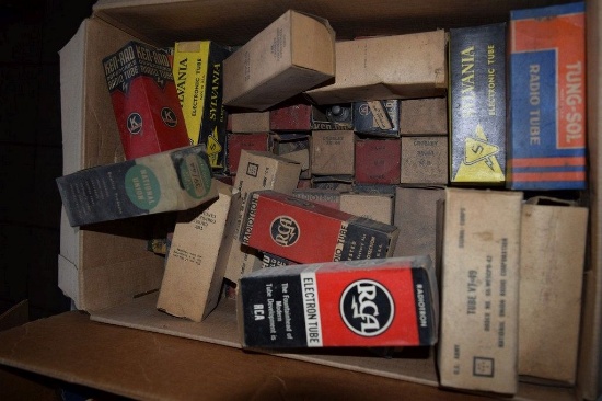 BOX OF VINTAGE USA ELECTRON TUBES,