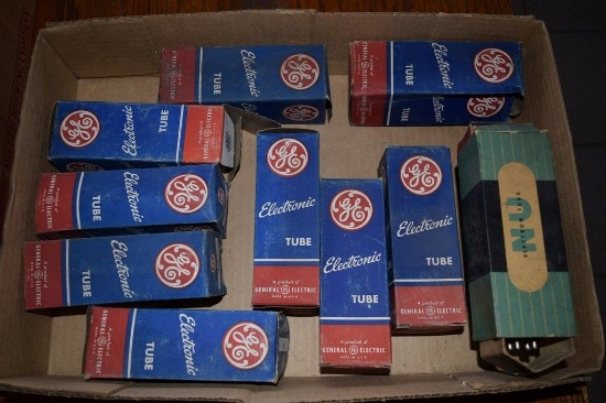 BOX OF VINTAGE USA ELECTRON TUBES,
