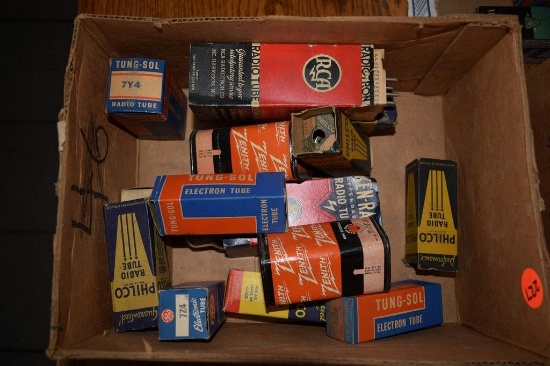 BOX OF VINTAGE USA ELECTRON TUBES,