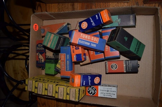 BOX OF VINTAGE USA ELECTRON TUBES,