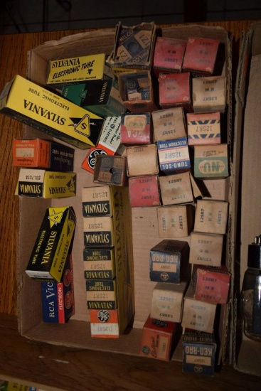 BOX OF VINTAGE USA ELECTRON TUBES,