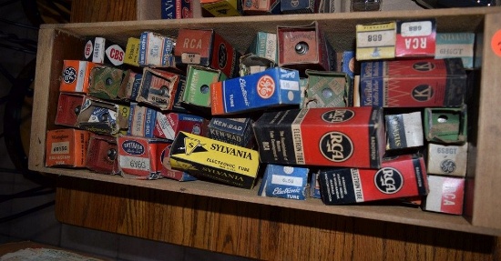 BOX OF VINTAGE USA ELECTRON TUBES,
