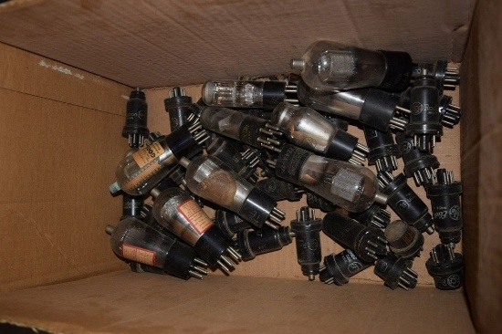BOX OF VINTAGE USA ELECTRON TUBES,