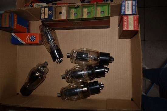BOX OF VINTAGE USA ELECTRON TUBES,